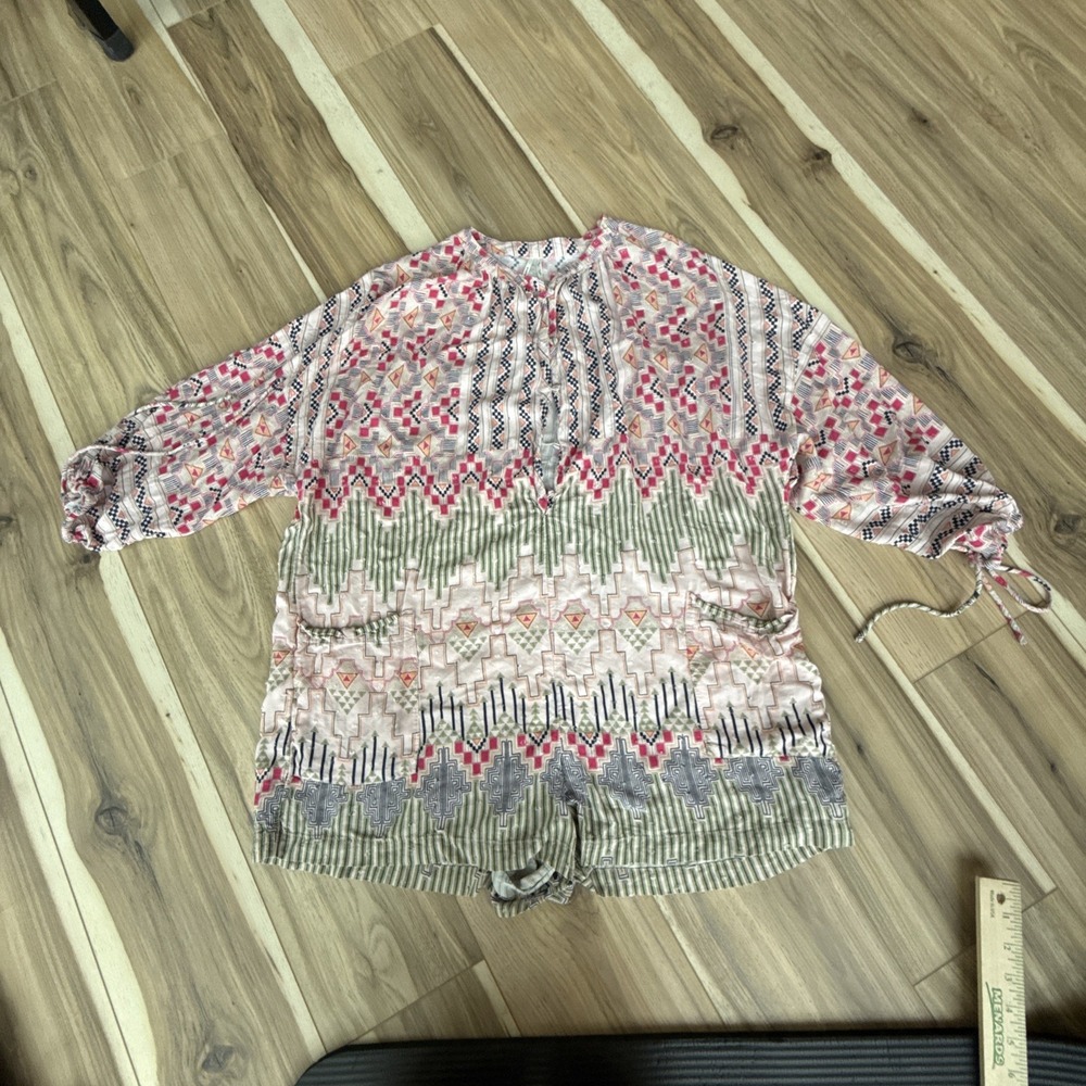Anthropologie Sleep Romper‎ M 8 Women's Casual Long Sleeve Printed Boho